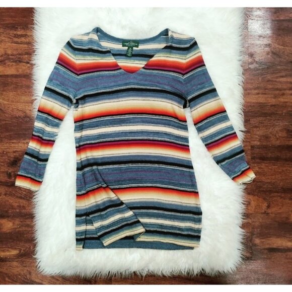 Ralph Lauren Womens Petite Small Striped Linen Cotton Tunic Sweater Dress Multi - Picture 2 of 11